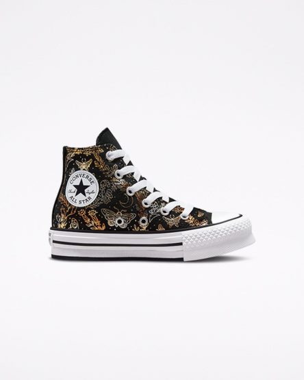 Pantofi Platforma Fete Converse Chuck Taylor All Star EVA Lift Butterfly Shine Inalti Negrii Aurii Albi | RO SIWDE254